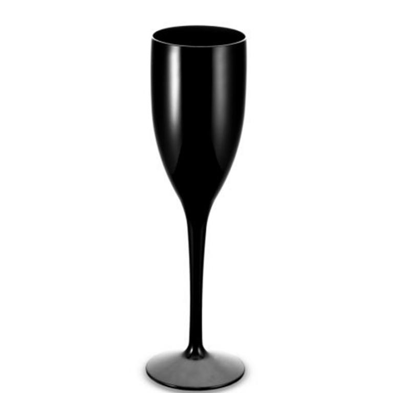 Black Plastic Champagne Glass with a capacity of 15 cl. is suitable for printing
